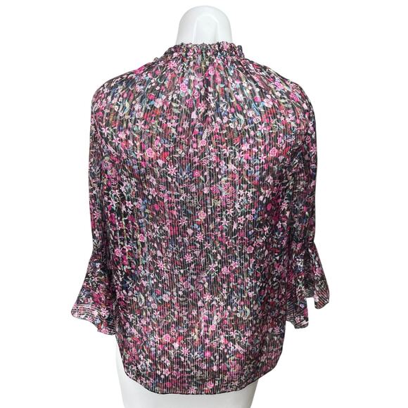 Elie Tahari Venisia Multicolor Silk Metallic Floral Pleated Plisse Blouse Top XS - Picture 5 of 8